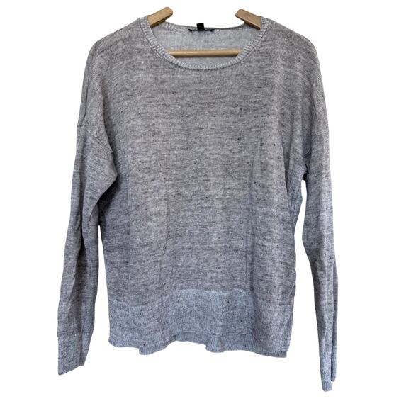 EILEEN FISHER light gray 100% organic linen knit lagenlook sweater top - Picture 1 of 7